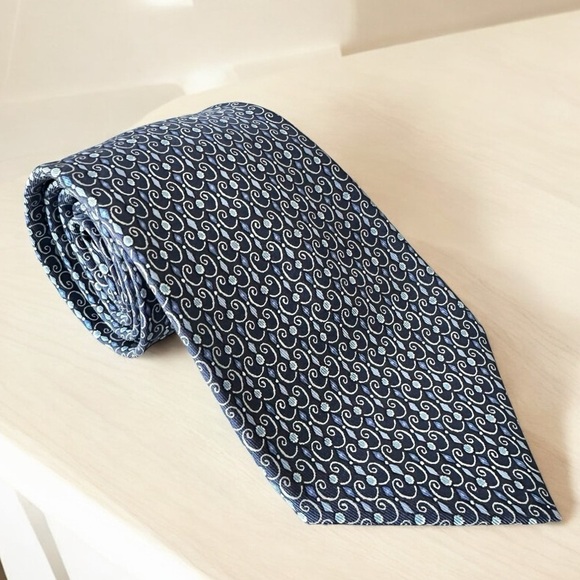 Authentic HERMES 100% Silk Blue & White Swirl Design Men’s Neck Tie - Picture 1 of 8